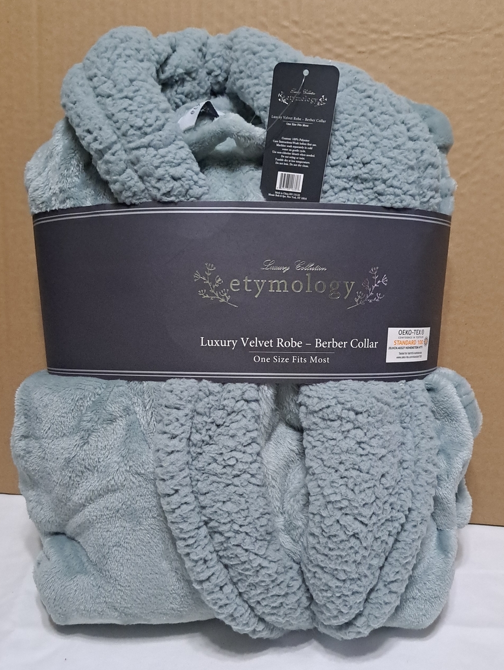 Etymology Luxury Velvet Robe with Berber Collar in Light Blue/Light Gray OS NWT